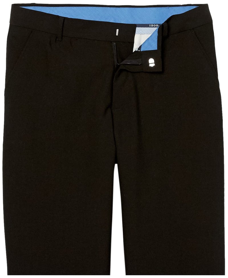 IZOD Boys' Big Bi-Stretch Flat Front Dress Pant, black Twill, 20